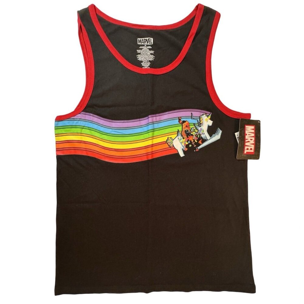 MARVEL Deadpool Rainbow Pride Unicorn Tank Top Mens Size Med. Black Graphics NEW